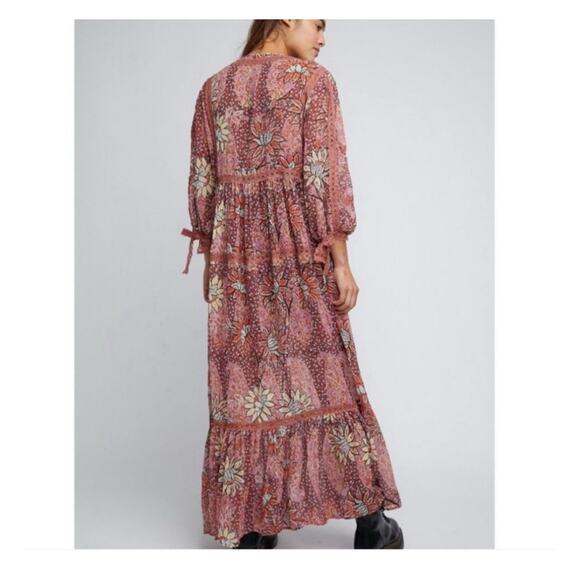 Free People Maxi Kimono Sheer Floral Rose Combo Robe Duster Cover-Up Sz M/L Boho - Picture 6 of 16